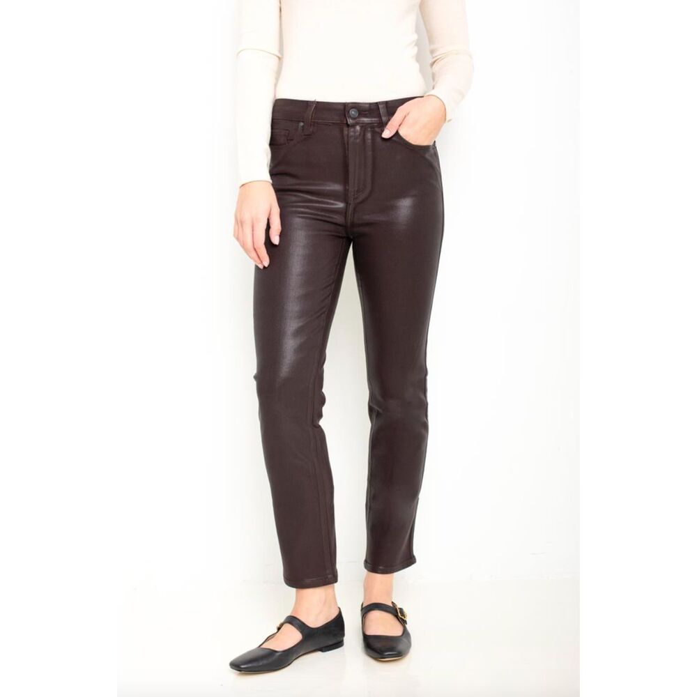 Paige Cindy Coated High Rise Straight Jeans Brown Size‎ 31 Chic Night Out